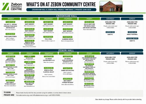 timetable poster with text overlay.